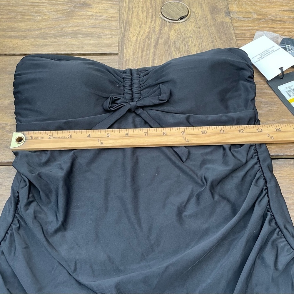 DKNY Women's Black Stretch Ruched Bandeau  Convertible Tie Tankini Swimsuit Top - Picture 7 of 8